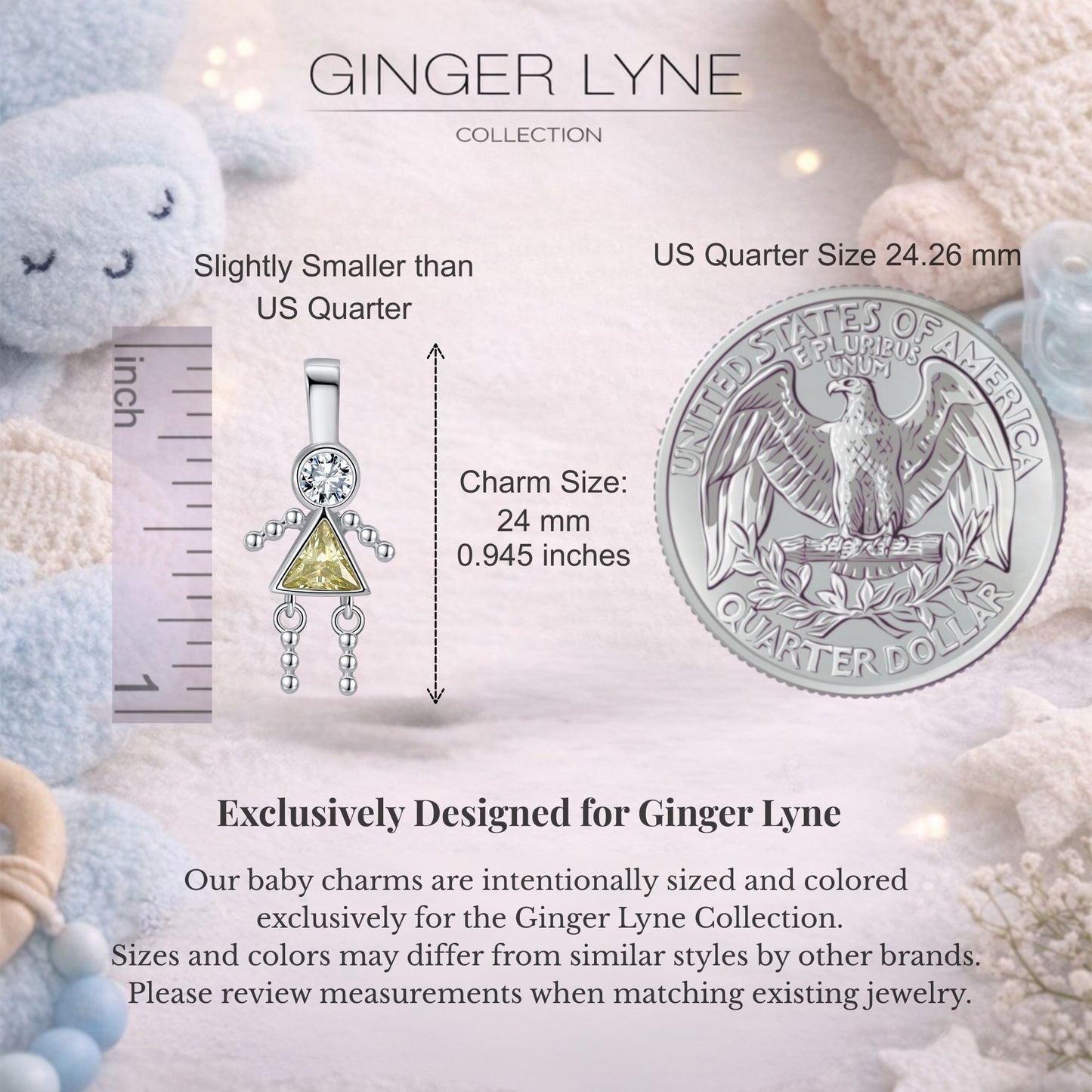 Baby Girl Birthstone Charm Children Pendants for Mom or Grandma Necklace by Ginger Lyne CZ Sterling Silver - Girl November