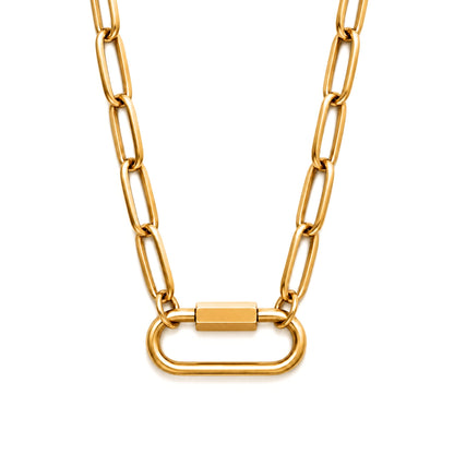 Carabiner Charm Holder Necklace for Women by Ginger Lyne 18KT Gold Plated Stainless Steel 18-20"