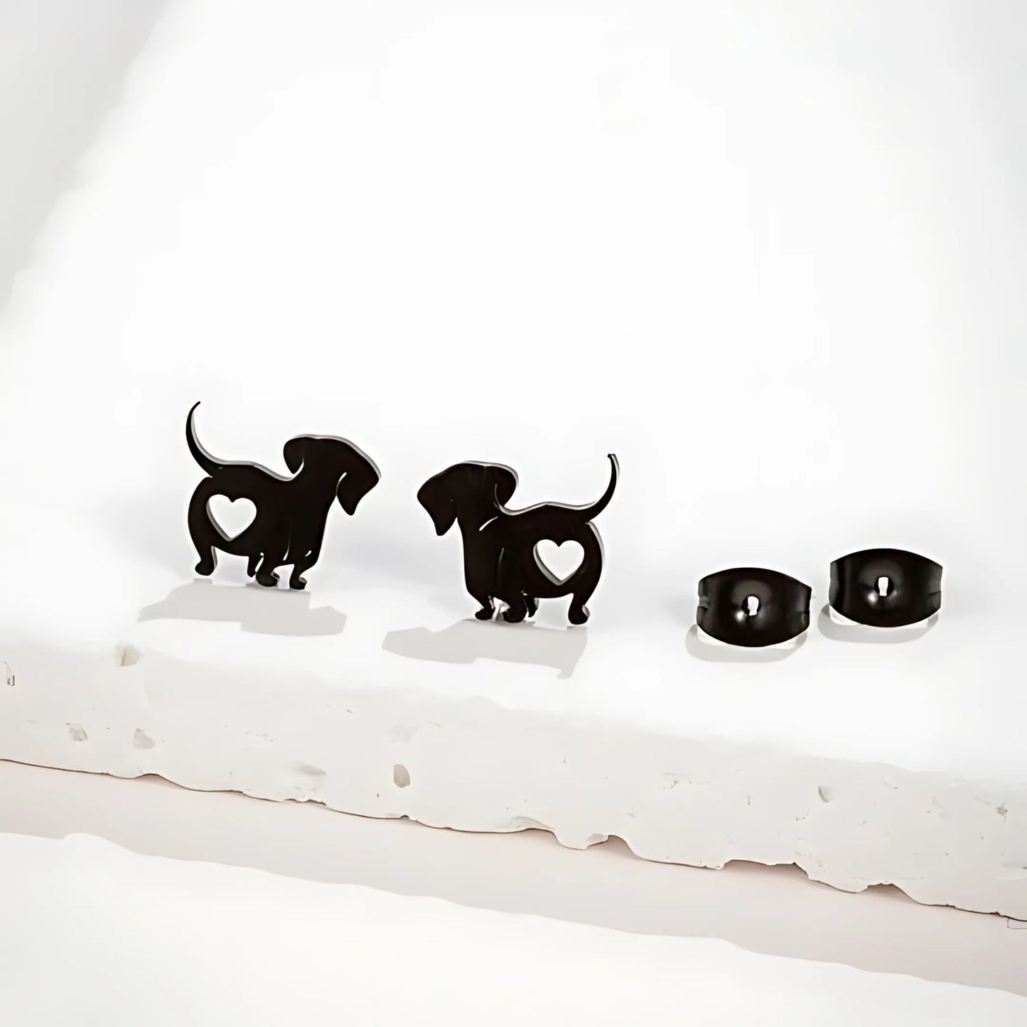 Dachshund Dog Earrings for Women Doxie Love Puppy Black Stainless Steel Stud By Ginger Lyne - Black