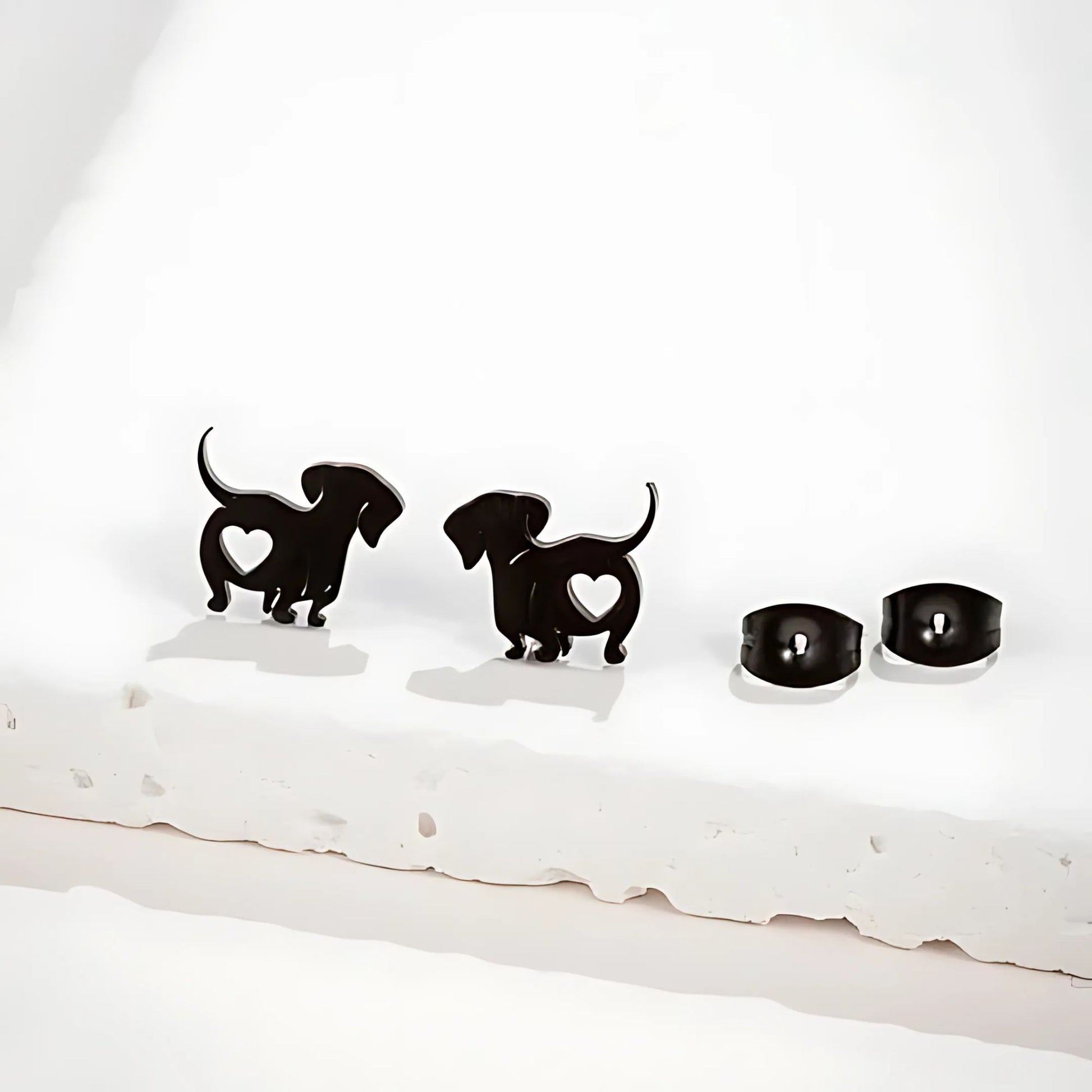 Dachshund Dog Earrings for Women Doxie Love Puppy Black Stainless Steel Stud By Ginger Lyne - Black