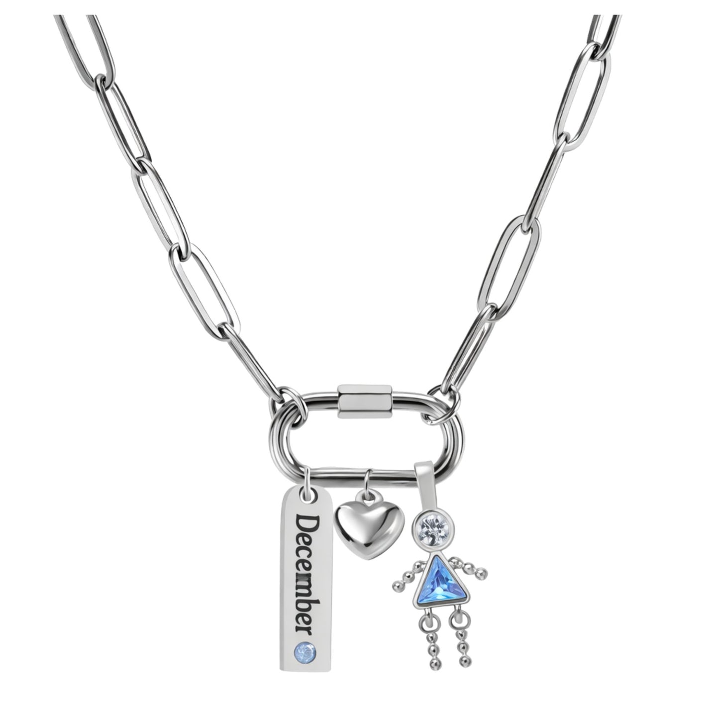 CarabinerFamilyBirthstoneNecklaceforMomorGrandmabyGingerLyneStainlessSteelCZBirthdayCharms_Female-December-Silver-1