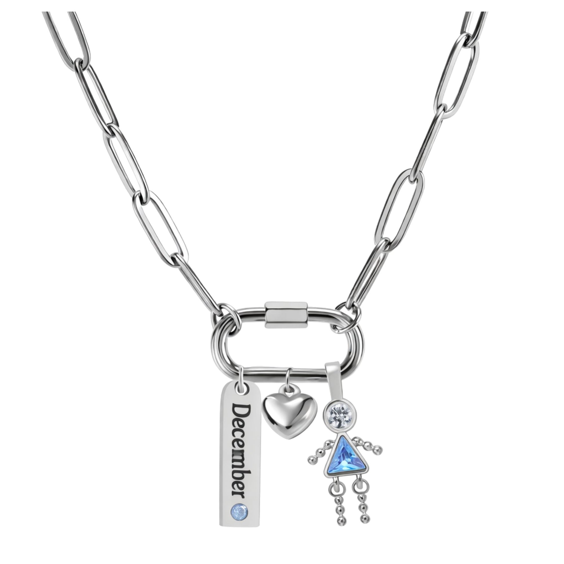 CarabinerFamilyBirthstoneNecklaceforMomorGrandmabyGingerLyneStainlessSteelCZBirthdayCharms_Female-December-Silver-1