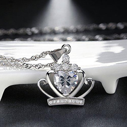 Crown Pendant Chain Necklace for Women Sterling Silver Clear Cubic Zirconia Ginger Lyne Collection