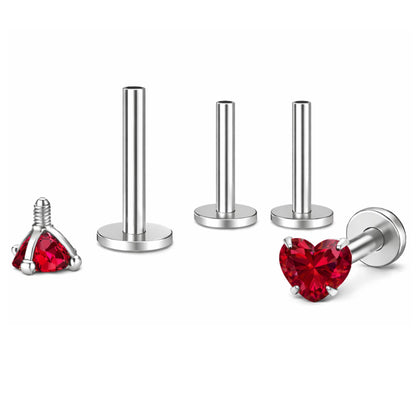 SmallHeartCZSolitaireFlatBackStudEarringsBodyPiercingsbyGingerLyne2SetsPost6mm8mmIncluded_3mm-Red-1