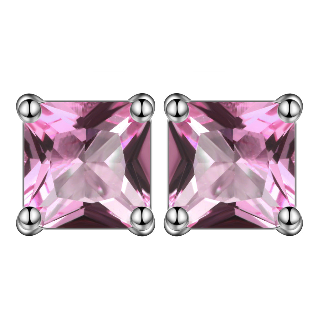 Princess 6mm Stud Earrings White Gold Plated Cz Womens Ginger Lyne Collection - Pink