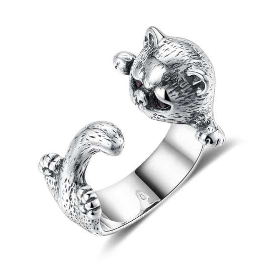 Kitty Cat Kitten Sterling Silver Wrap Ring Red Cz Girls Ginger Lyne Collection