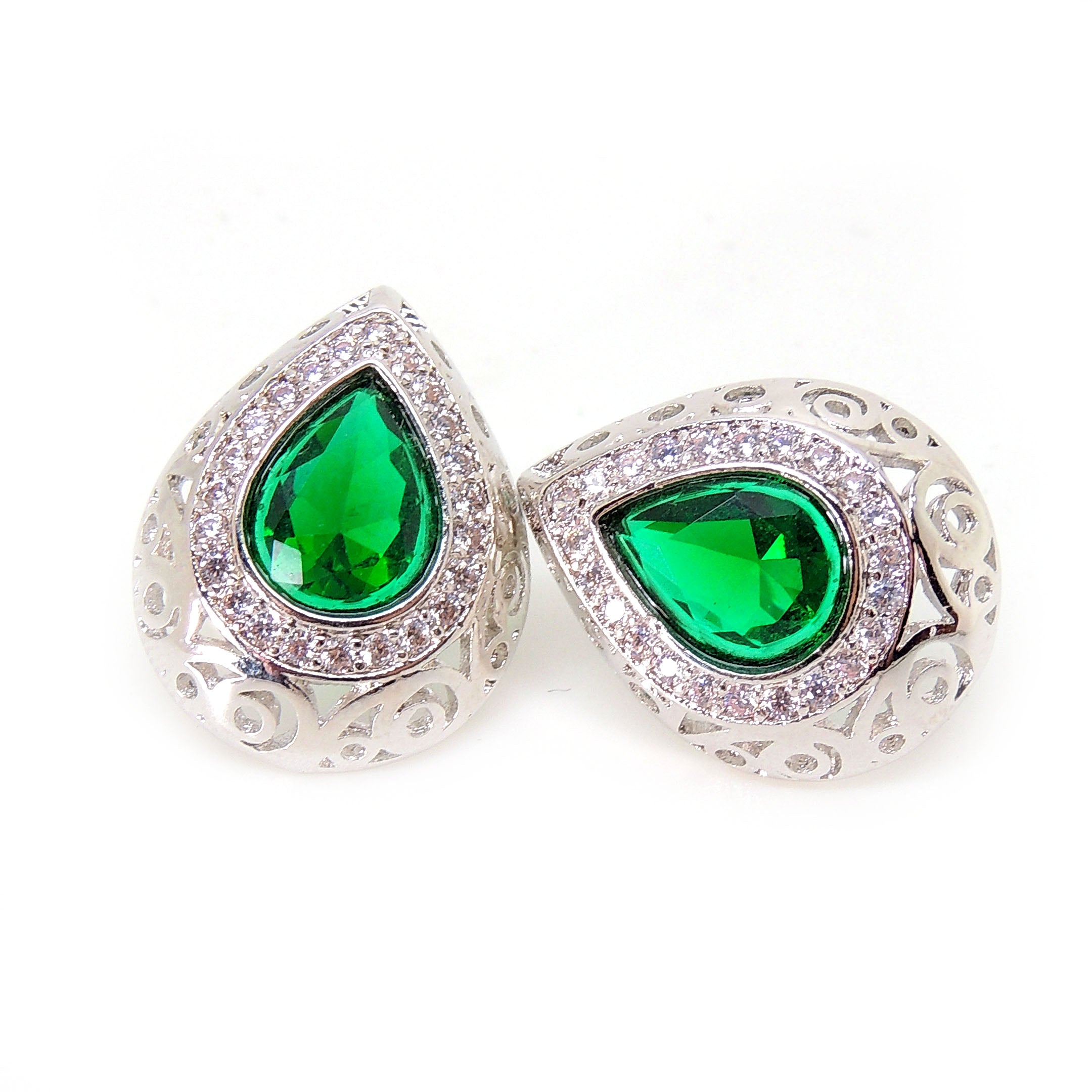 Lona Teardrop Pear Green Cz Stud Earrings Women Ginger Lyne Collection - Green