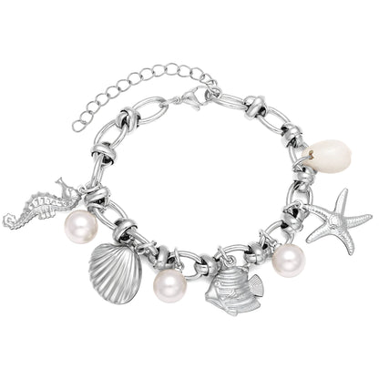 SeashellCharmBraceletforWomenbyGingerLyneGoldPlatedStainlessSteelPearlsStarfishandShells_Silver-2