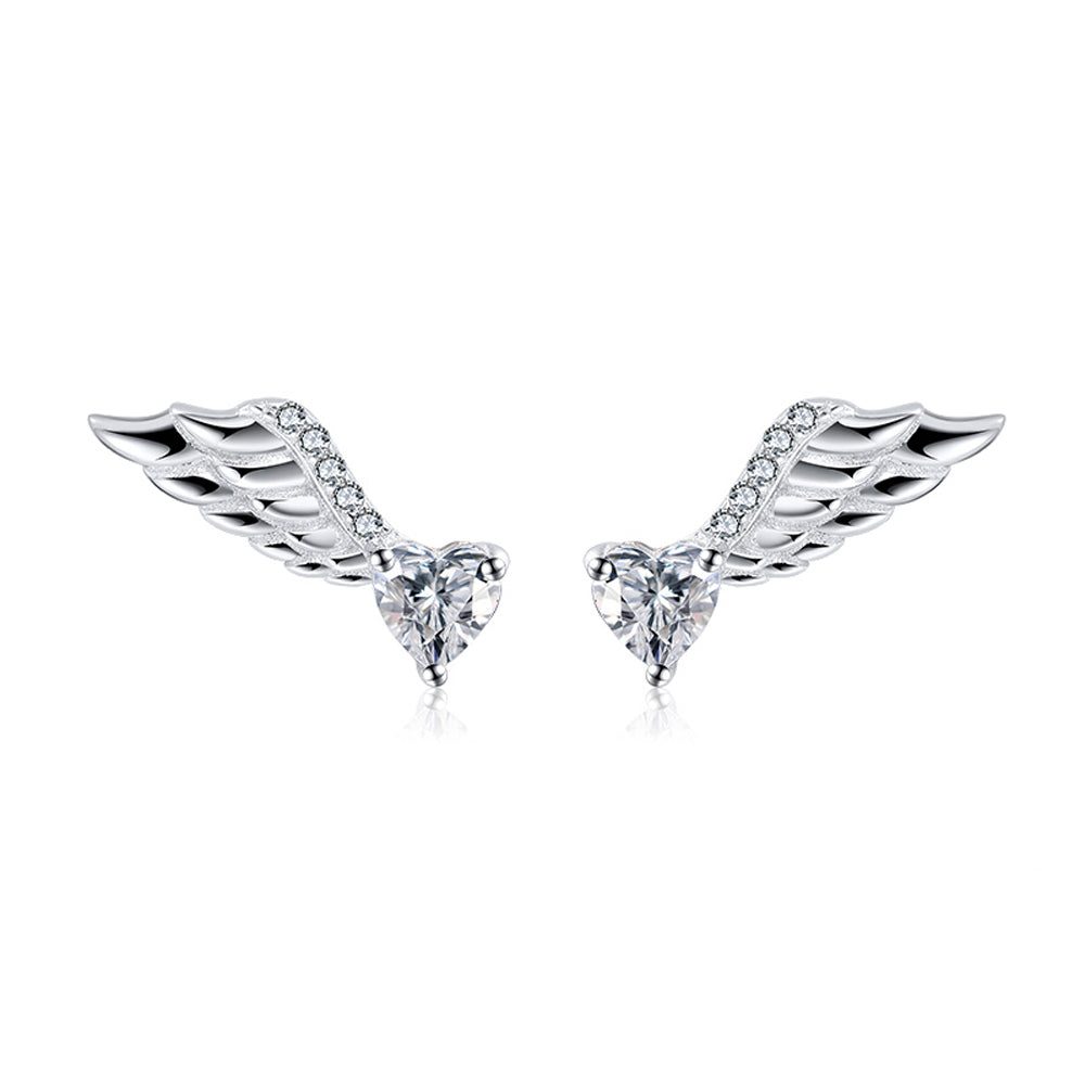 Wings Stud Earrings Heart Cut Cubic Zirconia Sterling Silver Ginger Lyne Collection