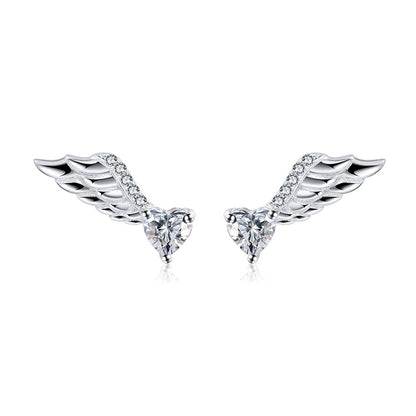 Wings Stud Earrings Heart Cut Cubic Zirconia Sterling Silver Ginger Lyne Collection