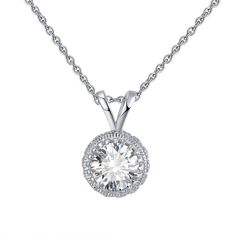 Halo Round Pendant Necklace for Women Sterling Silver Clear Cz Ginger Lyne Collection