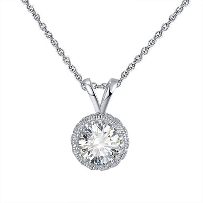 Halo Round Pendant Necklace for Women Sterling Silver Clear Cz Ginger Lyne Collection