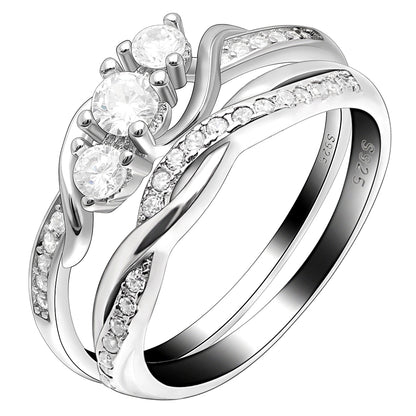 Wedding Ring Set for Women Sterling Silver 3 Stone Engagement Ring Ginger Lyne Collection