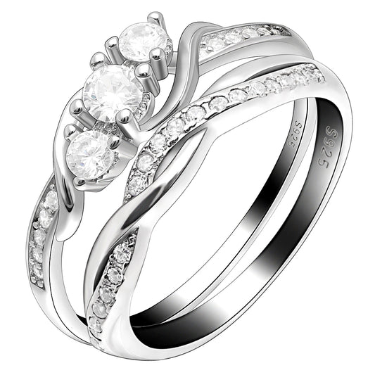 Wedding Ring Set for Women Sterling Silver 3 Stone Engagement Ring Ginger Lyne Collection