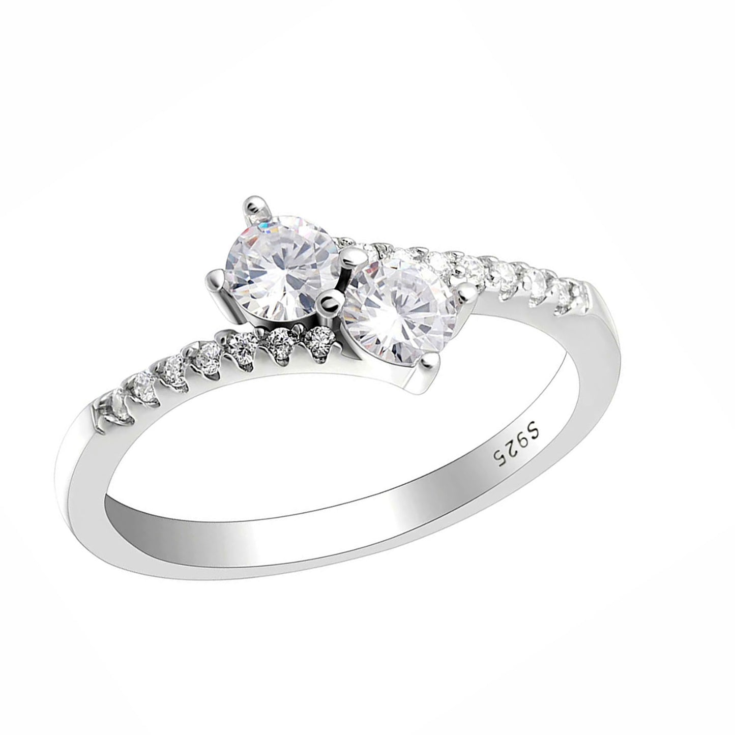 Tatiana Engagement Ring Sterling Silver 2 Stone Cz Womens Ginger Lyne Collection