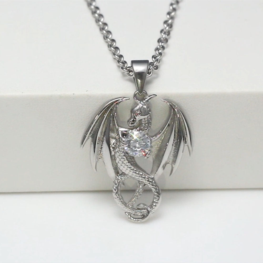 Dragon Necklace for Men or Women Stainless Steel Cz Punk Gothic Ginger Lyne Collection