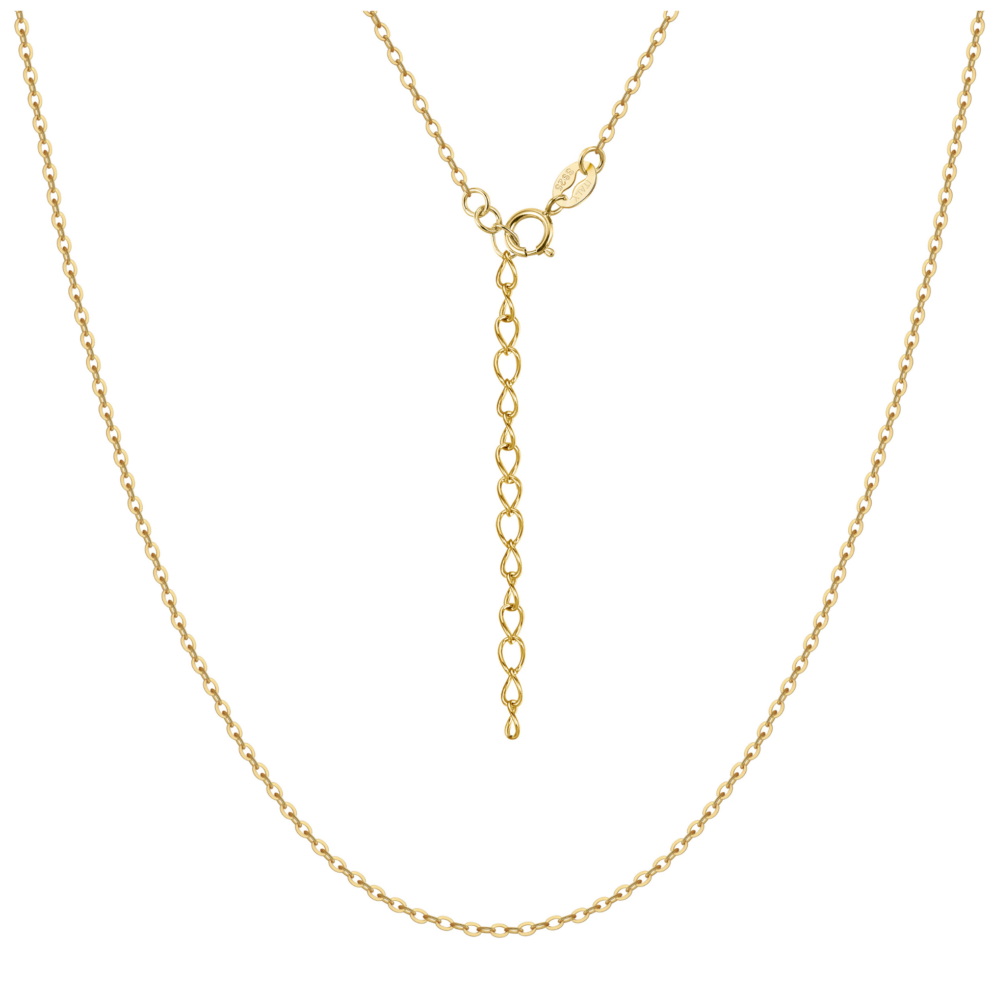 CableChainWomensMens18InchWith2"ExtenderGoldPlatedSterlingSilver1mmWidthGingerLyne_Gold-1
