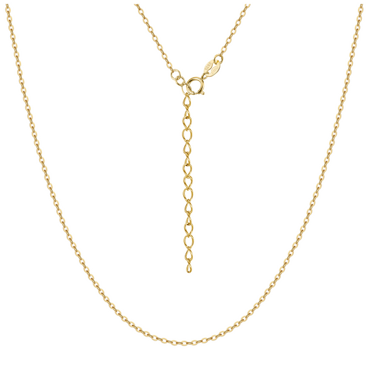 CableChainWomensMens18InchWith2"ExtenderGoldPlatedSterlingSilver1mmWidthGingerLyne_Gold-1
