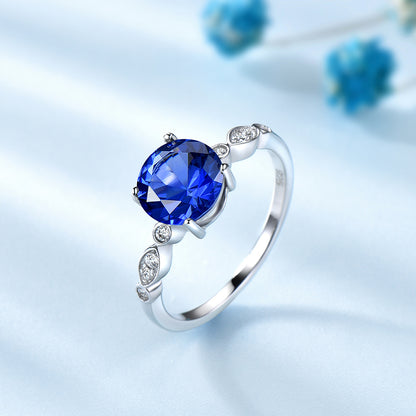 Created Blue Sapphire Engagement Ring for Women Sterling Silver Ginger Lyne Collection