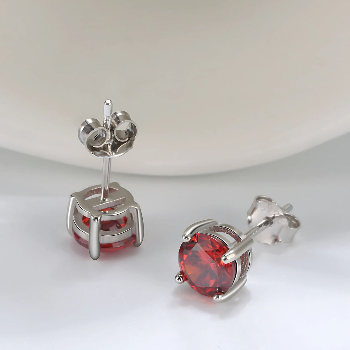 July Birthstone Stud Earrings for Women Red Cubic Zirconia 6mm Sterling Silver Studs by Ginger Lyne - July