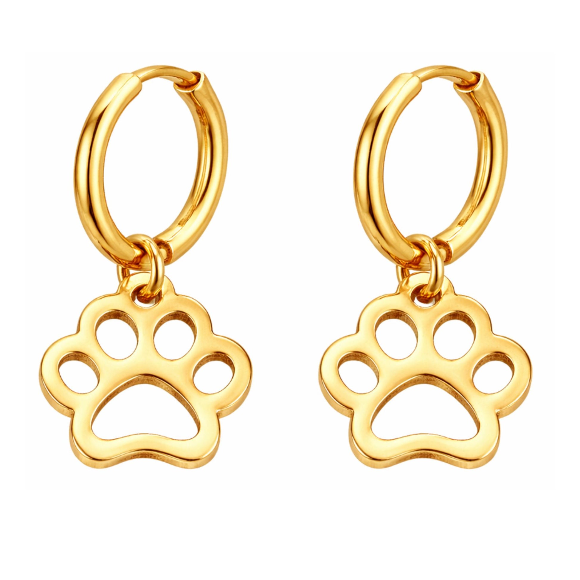 DogPawCharmDangleHuggieHoopEarringsforWomenbyGingerLyne16mmStainlessSteel_GoldTone-1