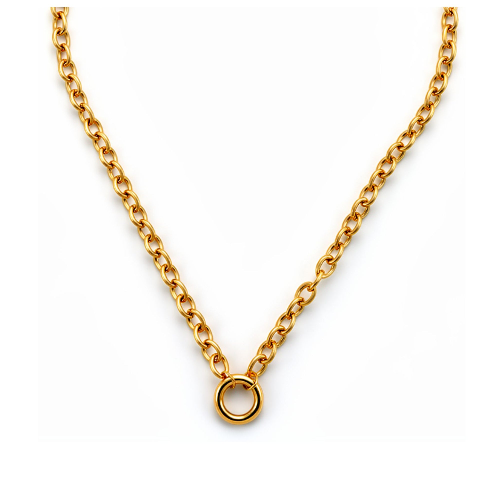 Carabiner Charm Necklace for Women O Link Chain Round Holder Stainless Steel by Ginger Lyne - 14mm/Gold