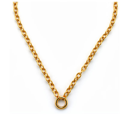 Carabiner Charm Necklace for Women O Link Chain Round Holder Stainless Steel by Ginger Lyne - 14mm/Gold