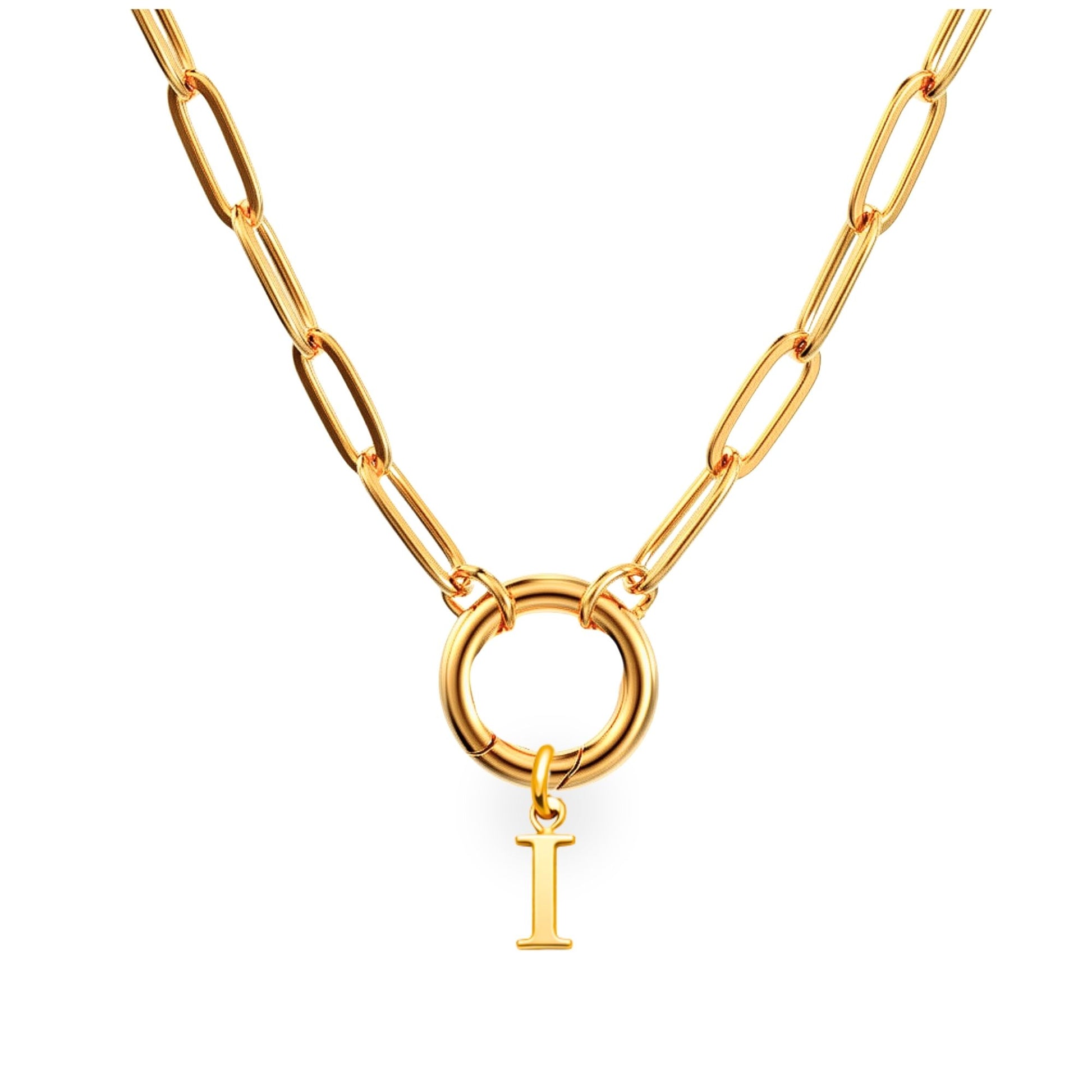 PaperclipLinkCircleCarabinerIntialLetterCharmHolderNecklaceforWomen18ktGoldPlatedStainlessSteelGingerLyne_Gold-i-1