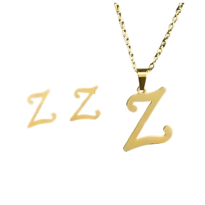 InitialLetterPendantNecklaceEarringsSetforWomenGoldPlatedStainlessSteelbyGingerLyne_Z-1
