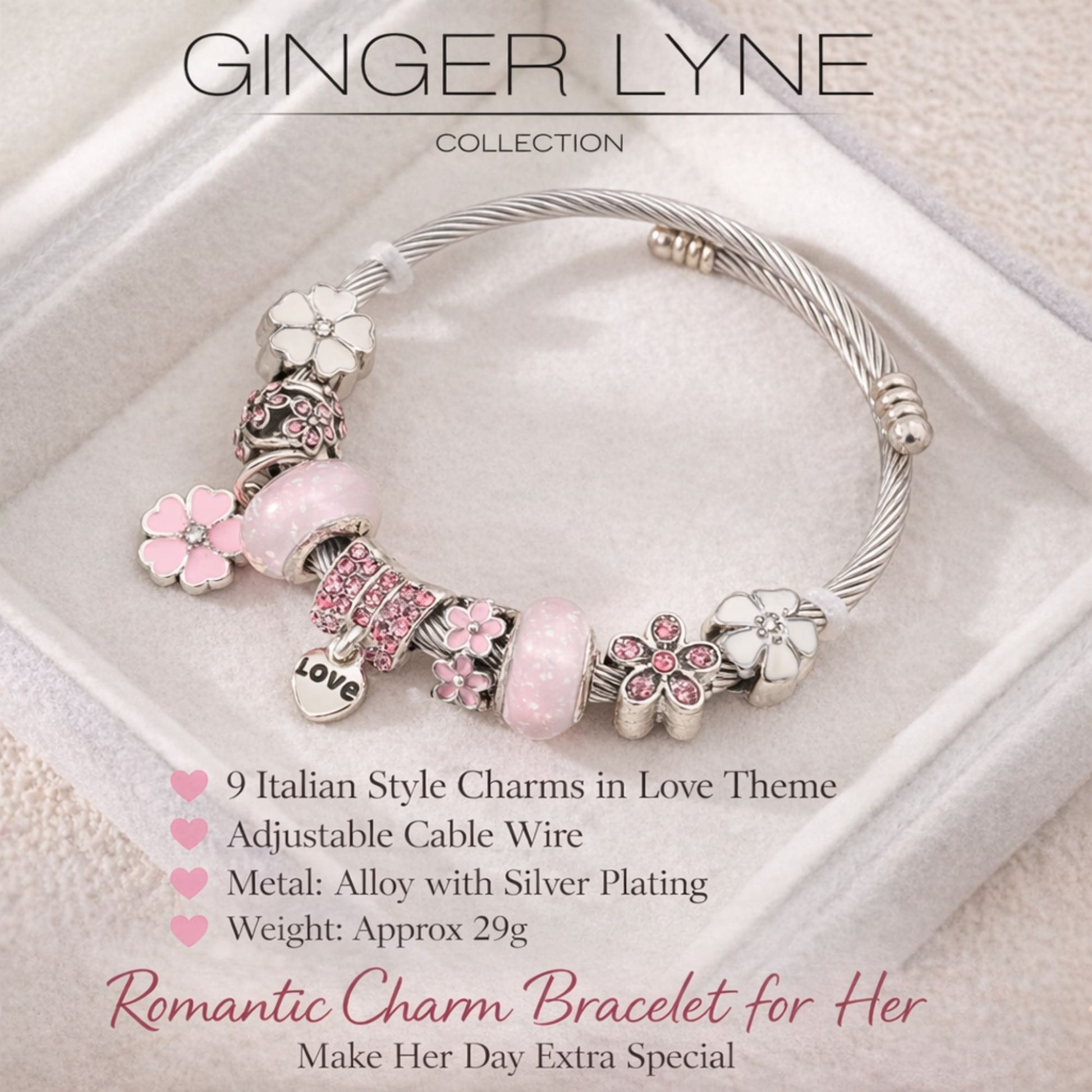 LoveThemeCableCharmBraceletforWomenbyGingerLyneAlloyPinkItalianStyleBeadsValentinesGift_Pink-4