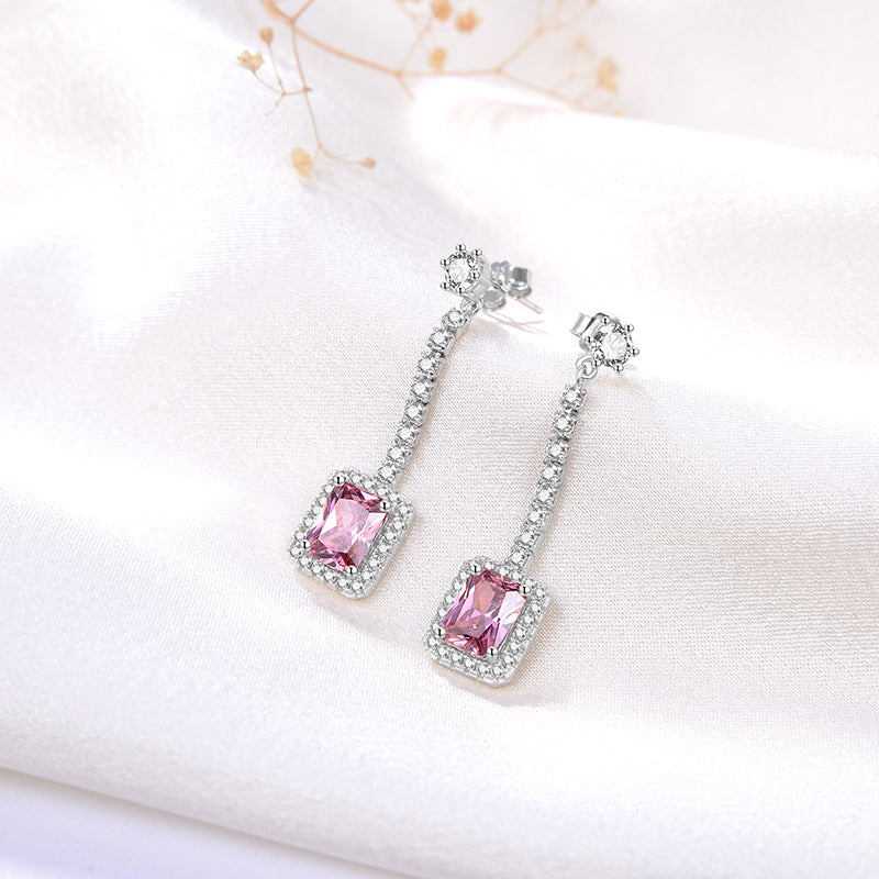 Halo Dangle Earrings for Women Sterling Silver Pink Clear CZ Ginger Lyne Collection - Pink