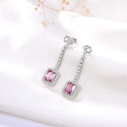 Halo Dangle Earrings for Women Sterling Silver Pink Clear CZ Ginger Lyne Collection - Pink