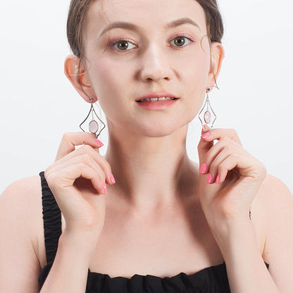 Oval Rose Quartz Dangle Earrings for Women Sterling Silver Ginger Lyne Collection