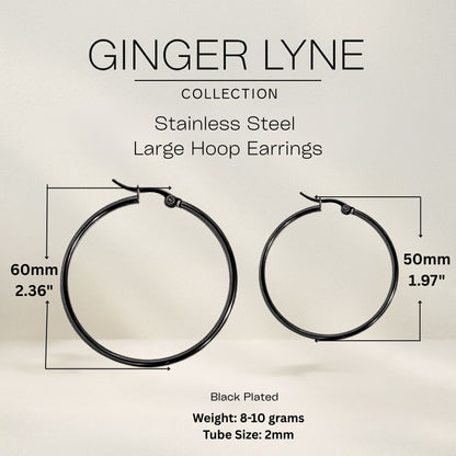Black Hoop Earrings for Women Thin Large 60mm Stainless Steel Ginger Lyne Collection - 60mm-Black