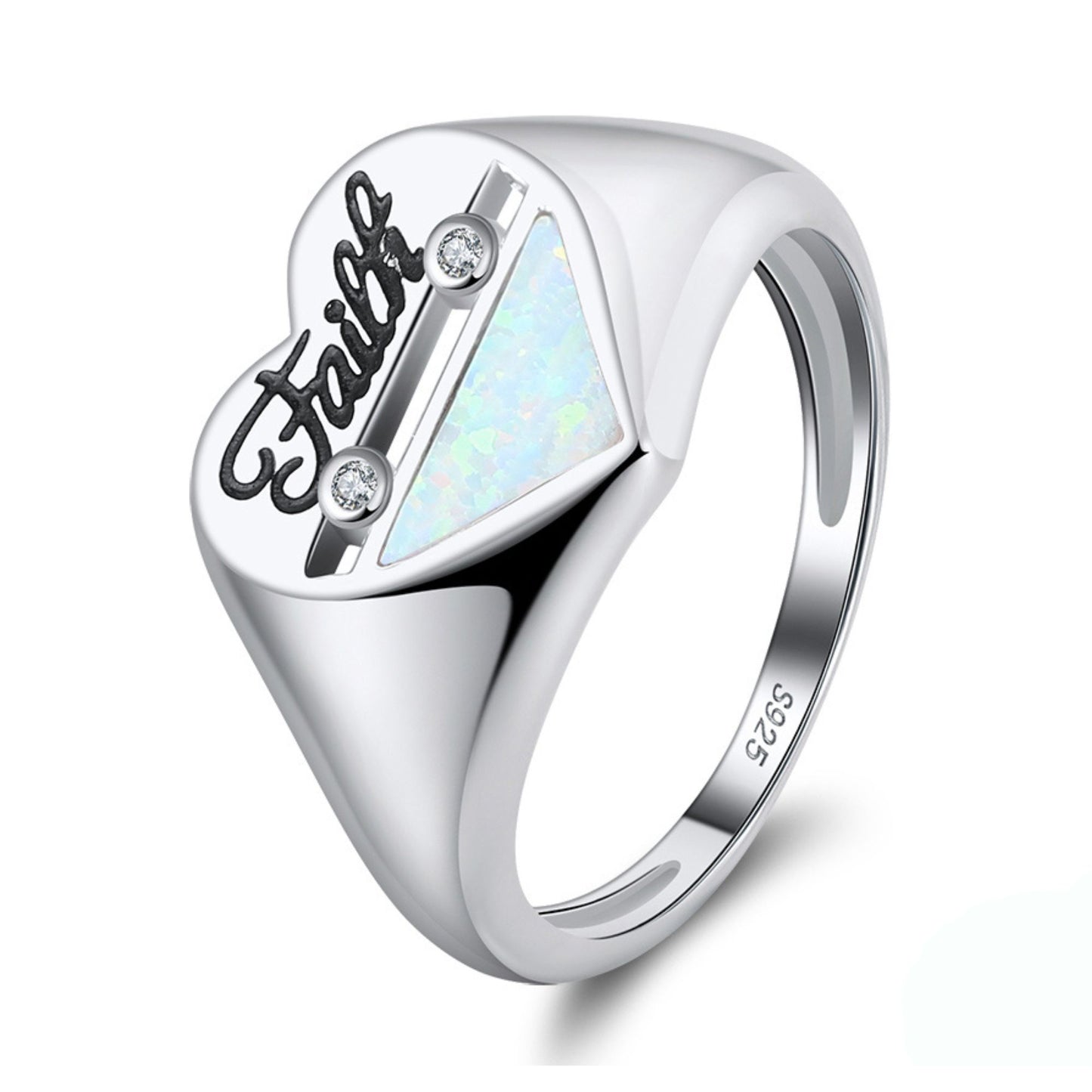 Heart Ring for Women and Girls Engraved Faith Fire Opal Sterling Silver by Ginger Lyne Collection