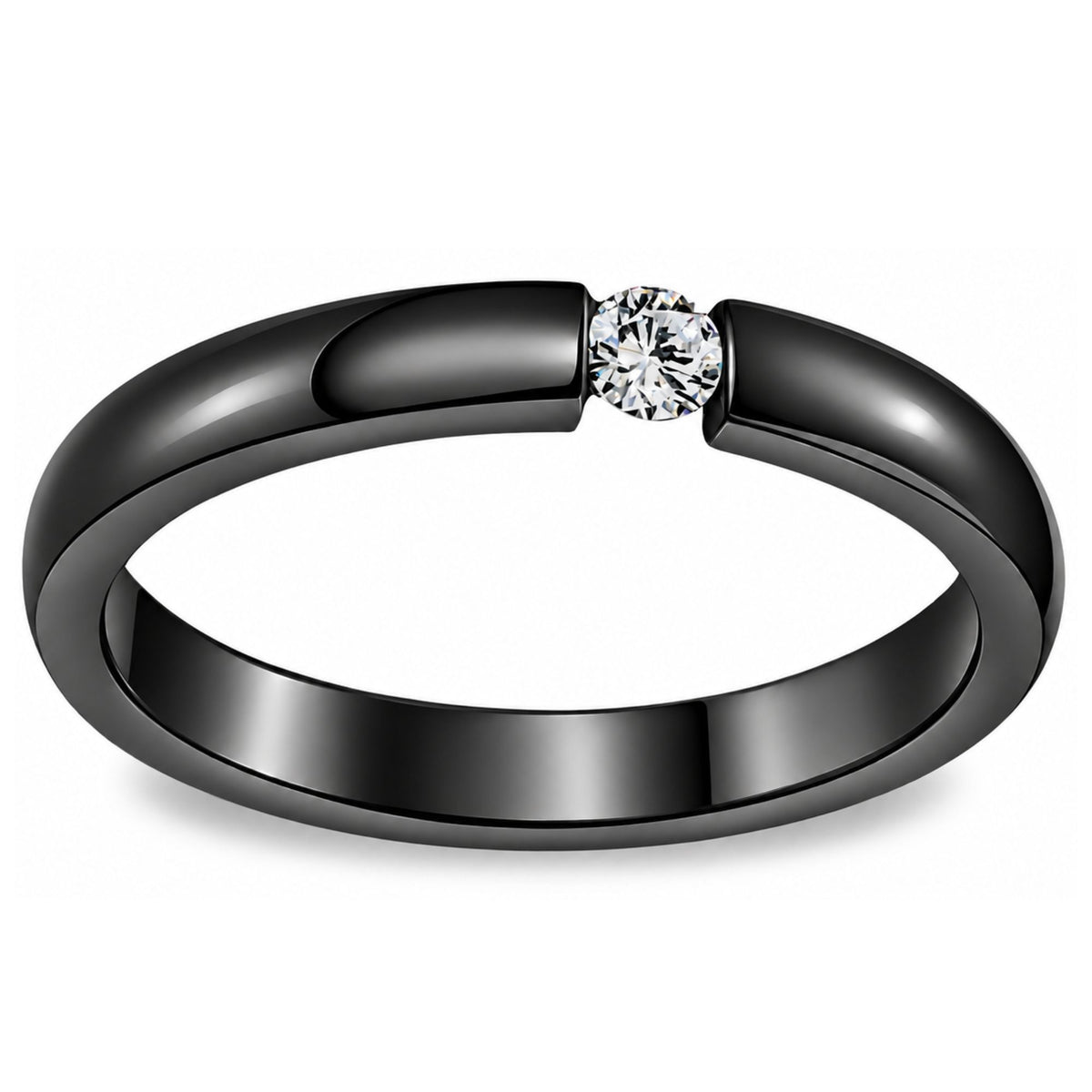 BlackWeddingBandRingforWomenorMen3mmStainlessSteelCZGingerLyneSize5_Black-1