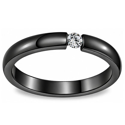 BlackWeddingBandRingforWomenorMen3mmStainlessSteelCZGingerLyneSize5_Black-1