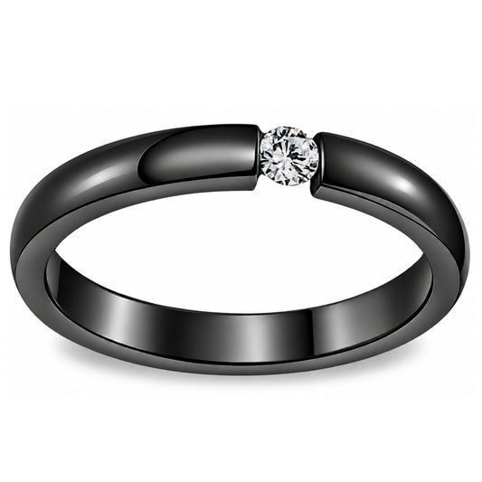BlackWeddingBandRingforWomenorMen3mmStainlessSteelCZGingerLyneSize5_Black-1