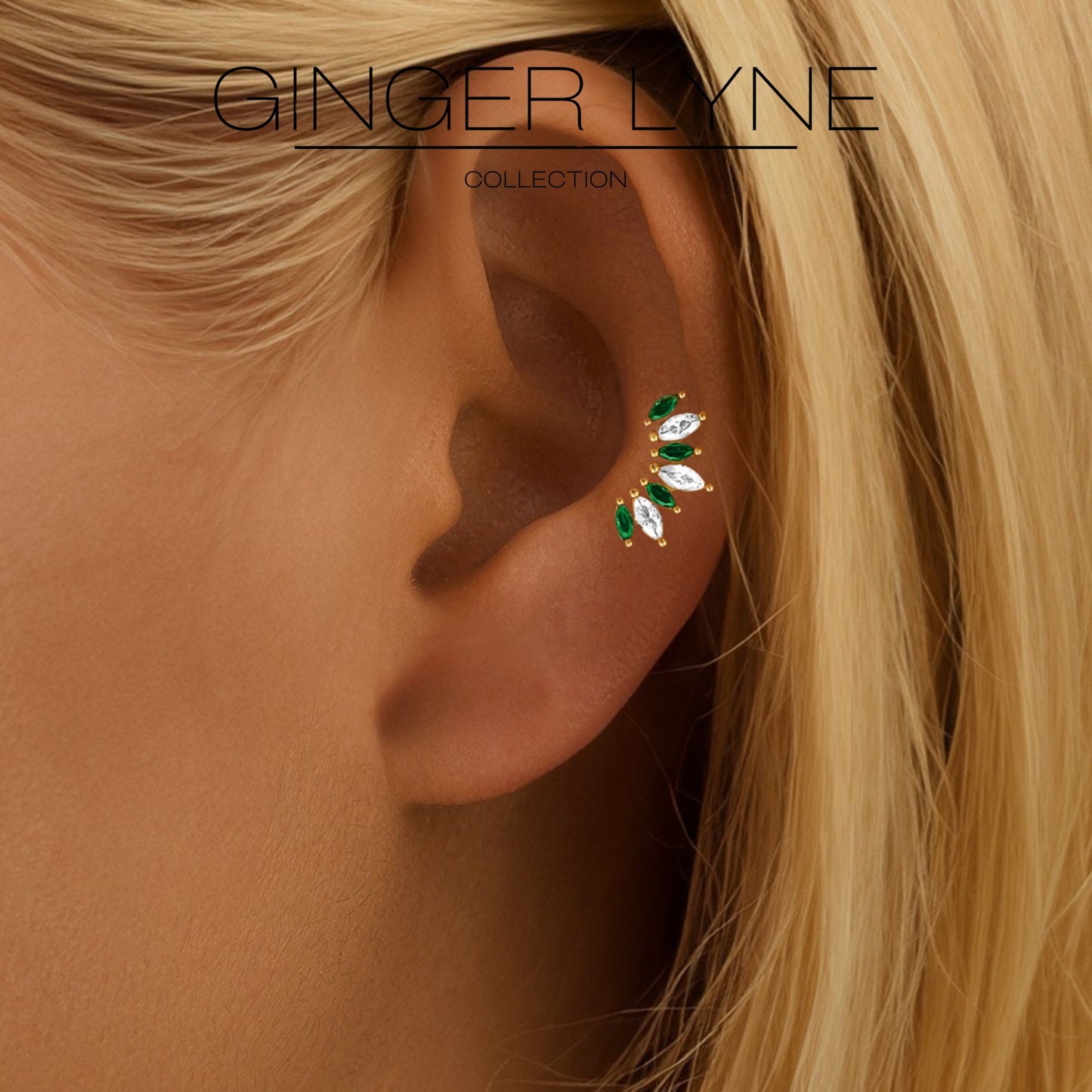 GreenMarquiseCZFlatBackEarringsforCartilageUpperLobeGoldPlatedSterlingSilver1pairbyGingerLyne_Gold-3