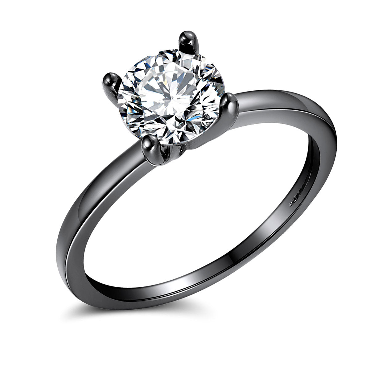 Solitaire 1.50 Ct Black Engagement Ring for Women Cubic Zirconia Sterling Silver Ginger Lyne - Black-Clear,11