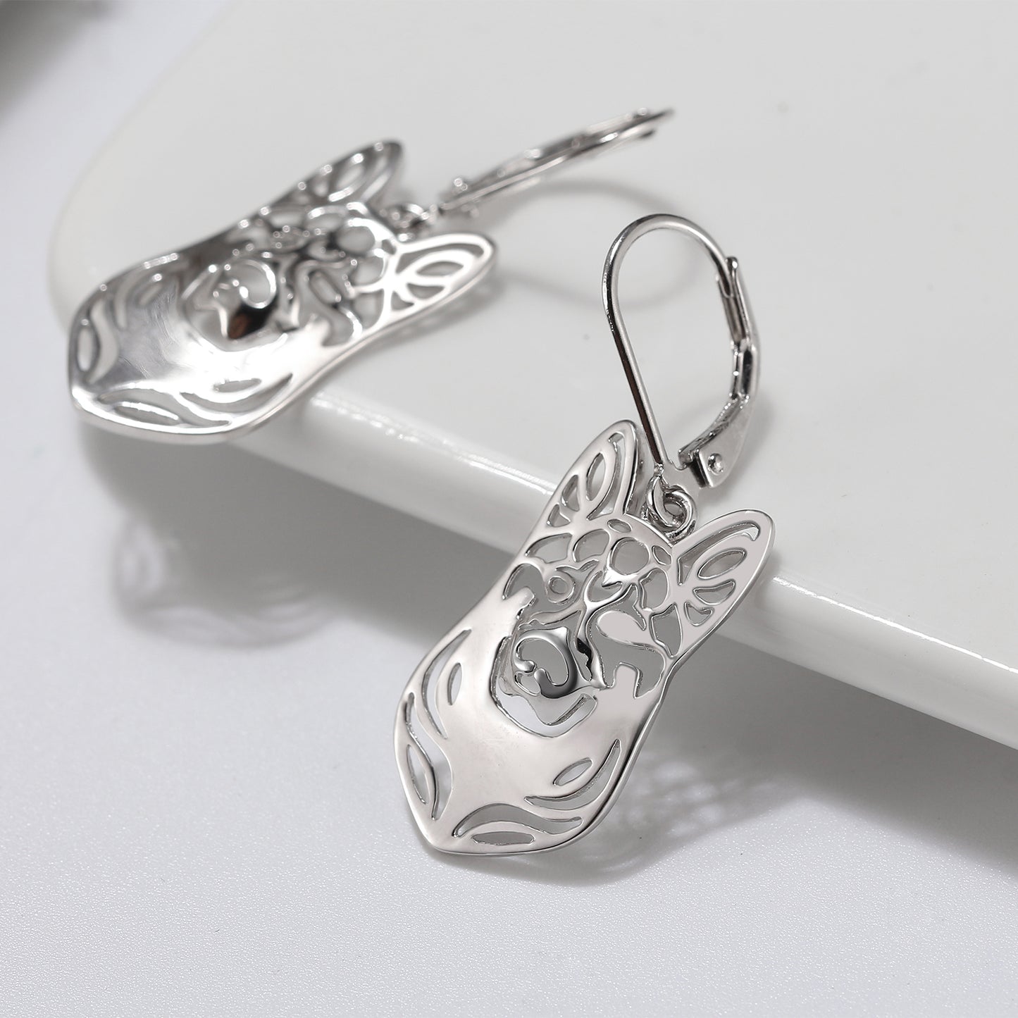 German Shepherd Dog Silver Necklace Earrings Set Women Ginger Lyne Collection - Earrings