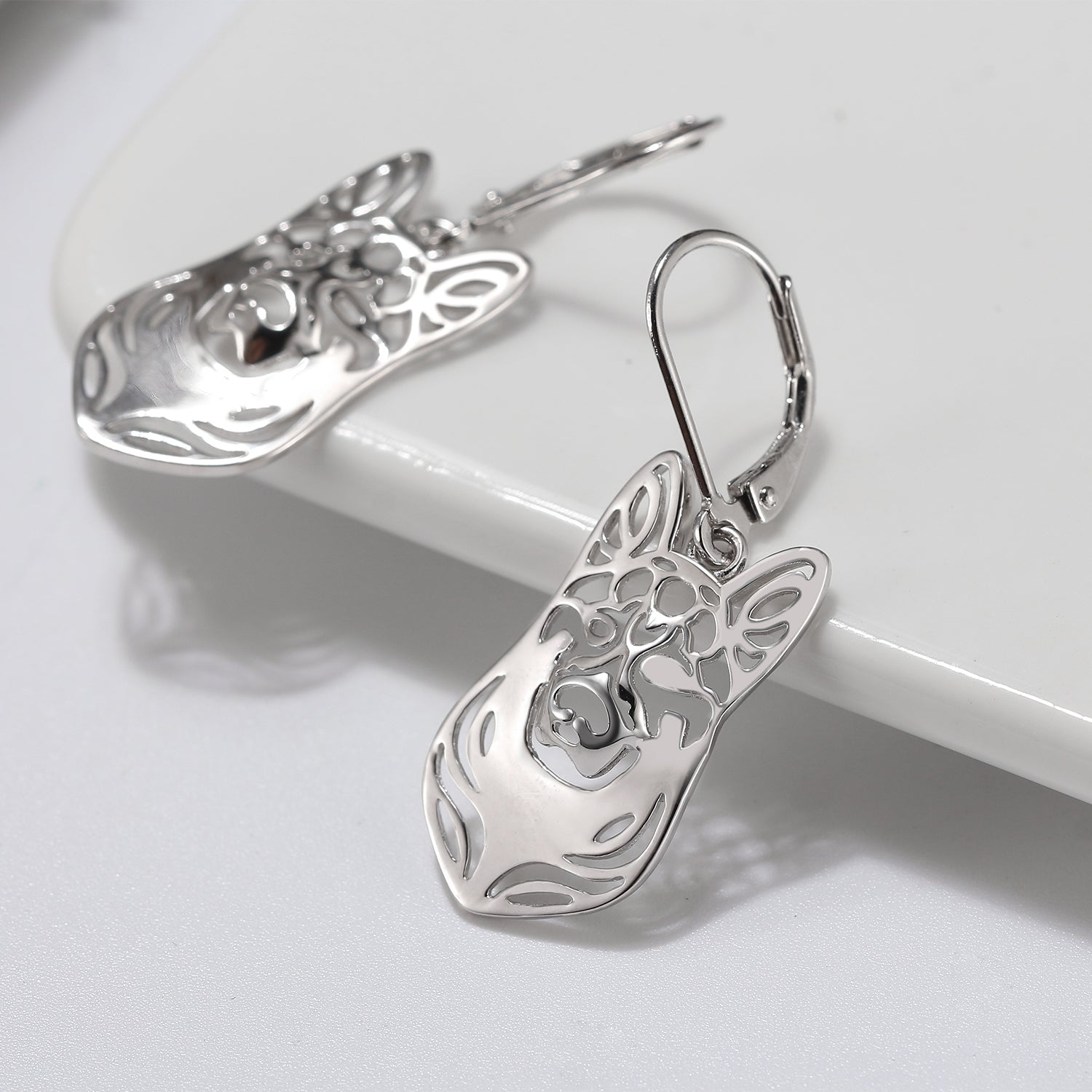 German Shepherd Dog Silver Necklace Earrings Set Women Ginger Lyne Collection - Earrings