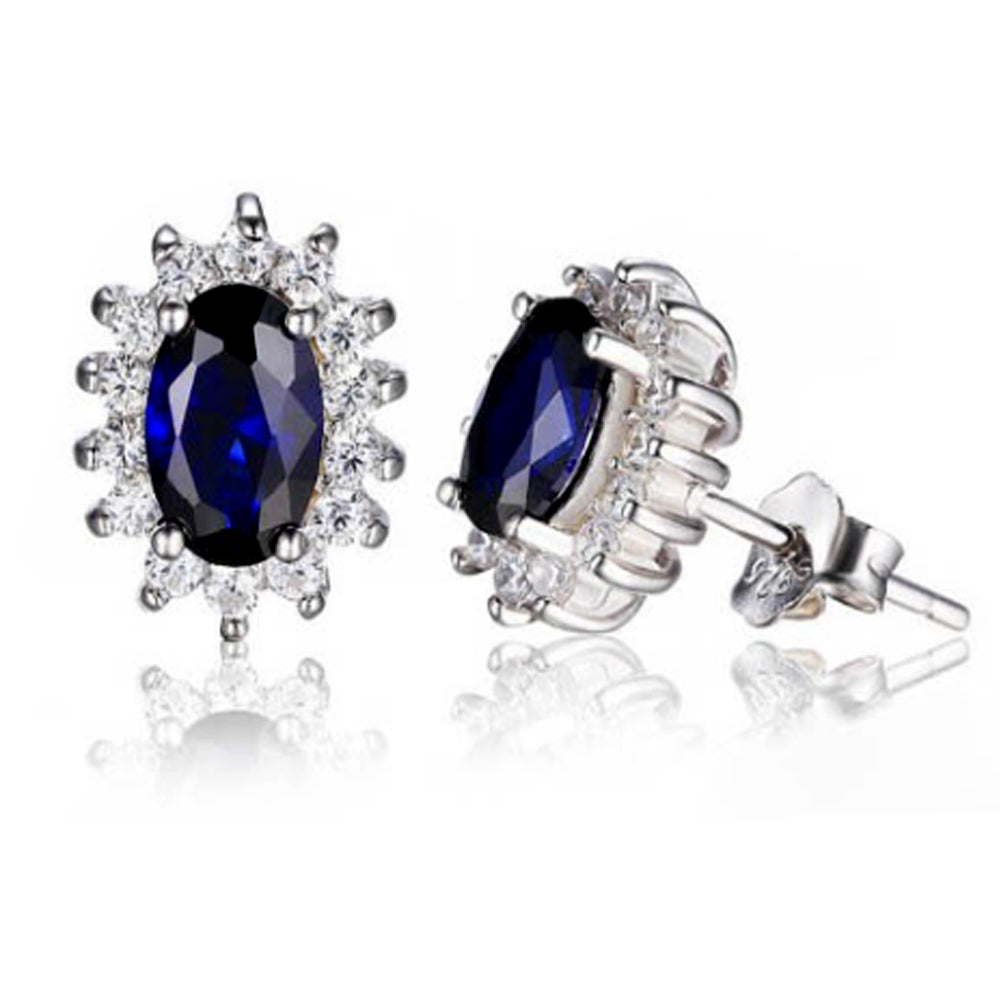 Kate Blue CZ Oval Stud Earrings for Women Sterling Silver Blue Cubic Zirconia Studs by Ginger Lyne - blue