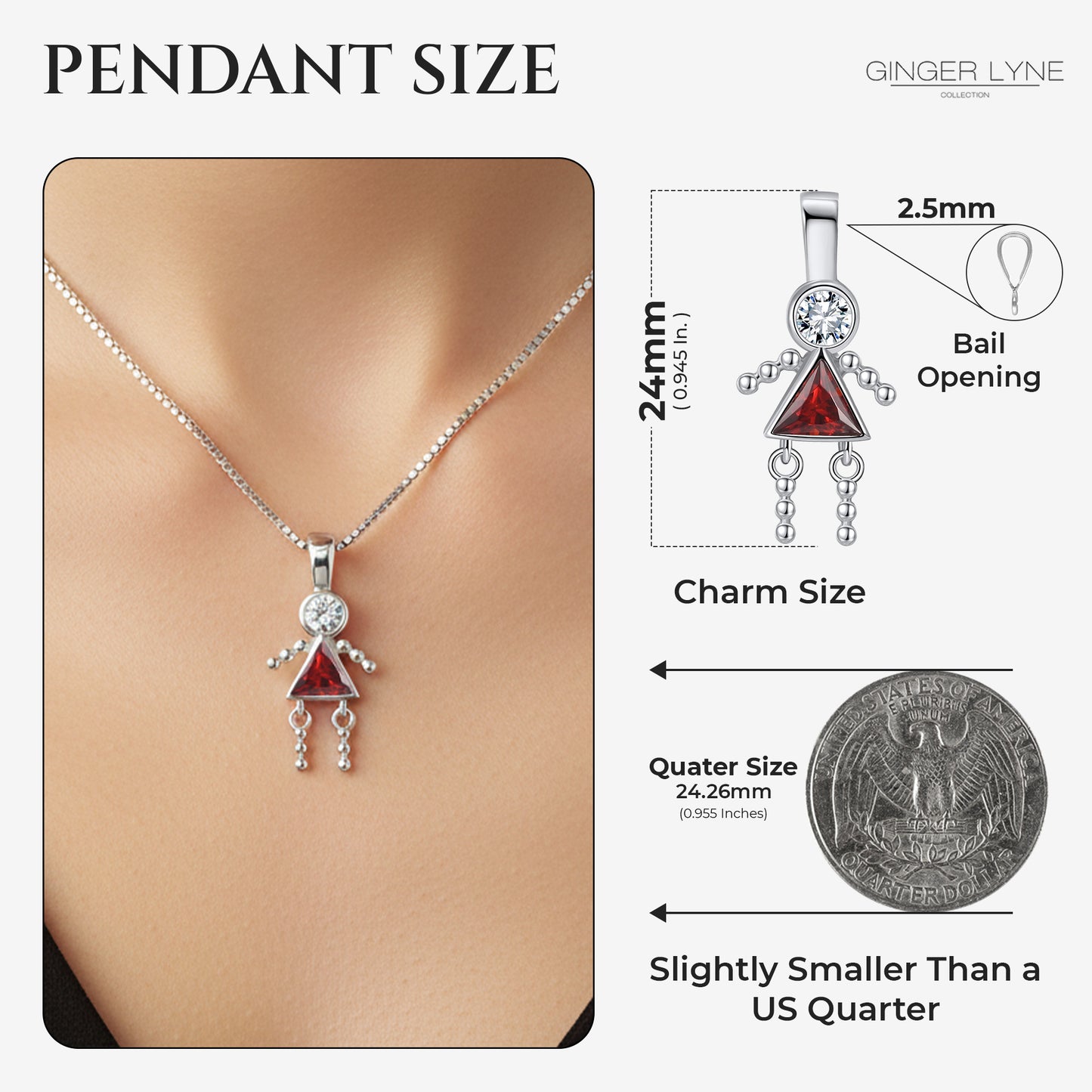 Birthstone Pendant Necklace for Girl Mom or Grandma by Ginger Lyne Sterling Silver CZ Family Birthday Charm - Girl July