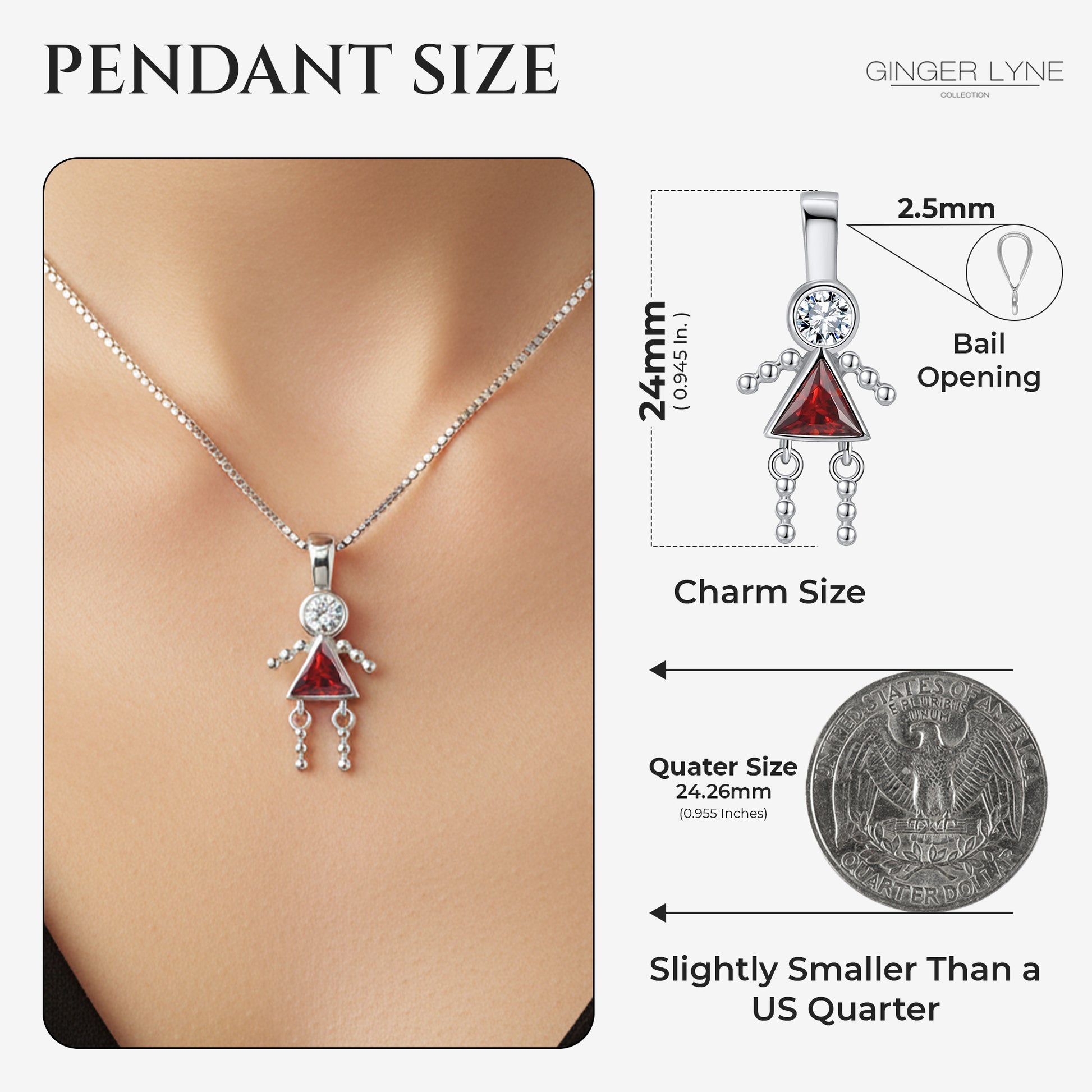 Birthstone Pendant Necklace for Girl Mom or Grandma by Ginger Lyne Sterling Silver CZ Family Birthday Charm - Girl July
