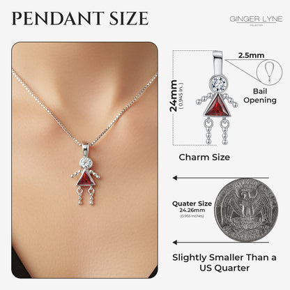 Birthstone Pendant Necklace for Girl Mom or Grandma by Ginger Lyne Sterling Silver CZ Family Birthday Charm - Girl July