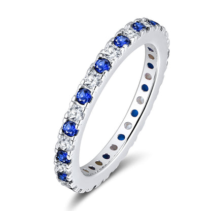 Eternity Band Wedding Ring for Women Blue Cz Sterling Silver Ginger Lyne Collection