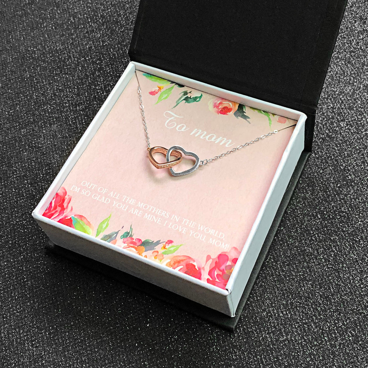 Mom Greeting Card Sterling Silver Linked Hearts Necklace Women Ginger Lyne Collection