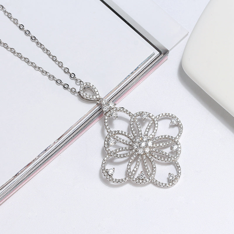 Filigree Flower Pendant Necklace for Women Sterling Silver Cz Ginger Lyne Collection