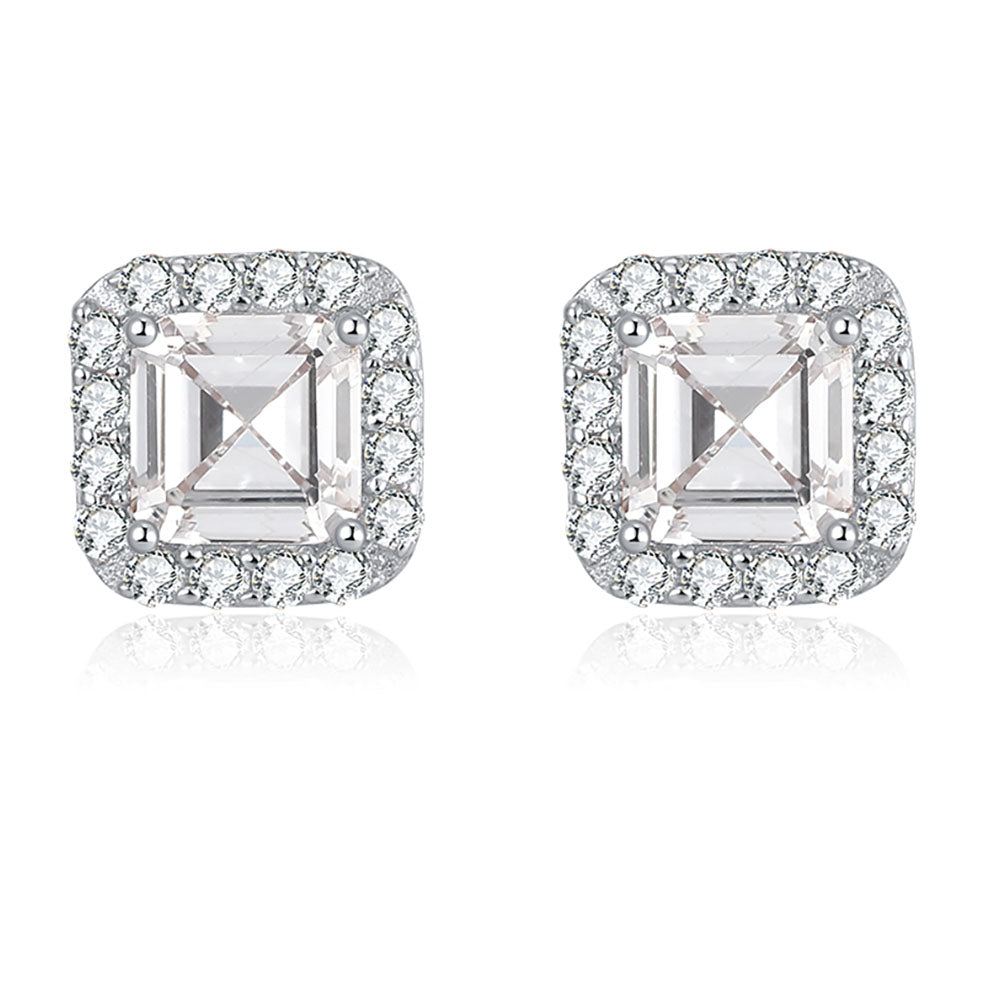 Square Halo Stud Earrings for Women Clear Cz Sterling Silver Womens Ginger Lyne Collection